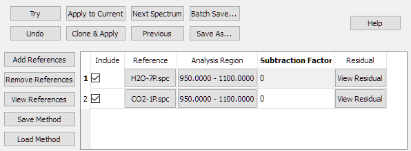 Analysis regions for the auto-subtract references