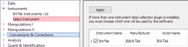 selecting the B&WTek instrument