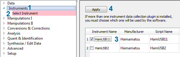 selecting the Hamamatsu Spectrometer