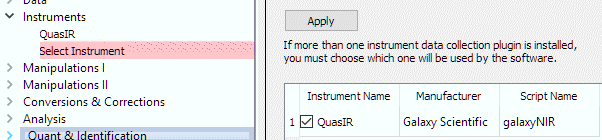 Selecting the QuasIR instrument
